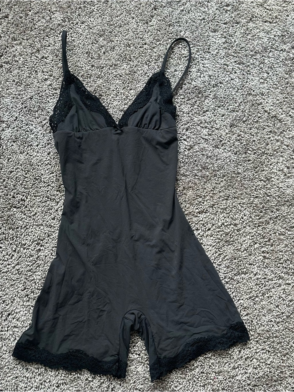 SKIMS Black Lace-Trim Bodysuit Romper